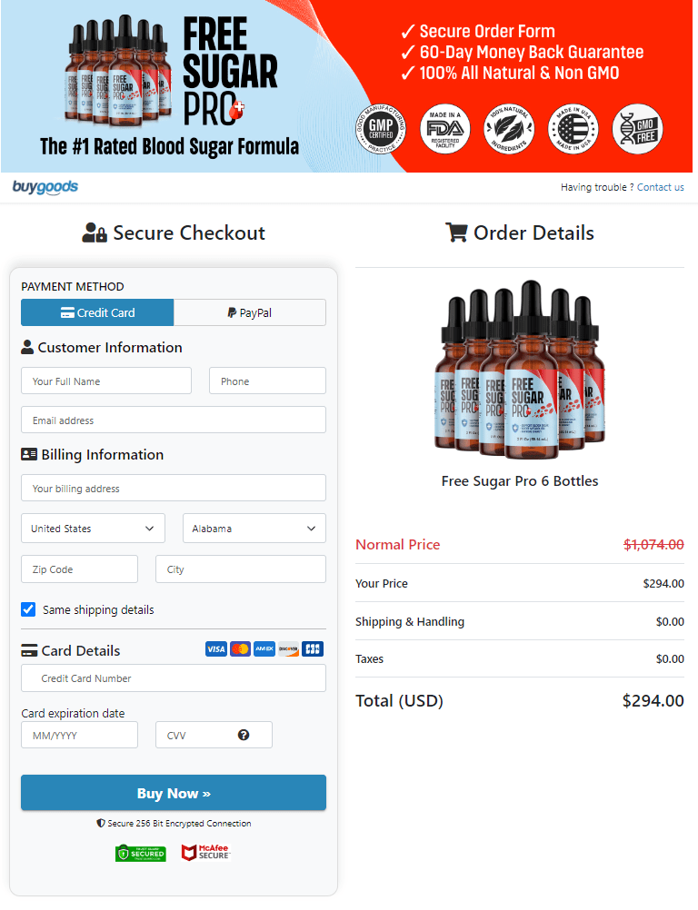Free Sugar Pro order page